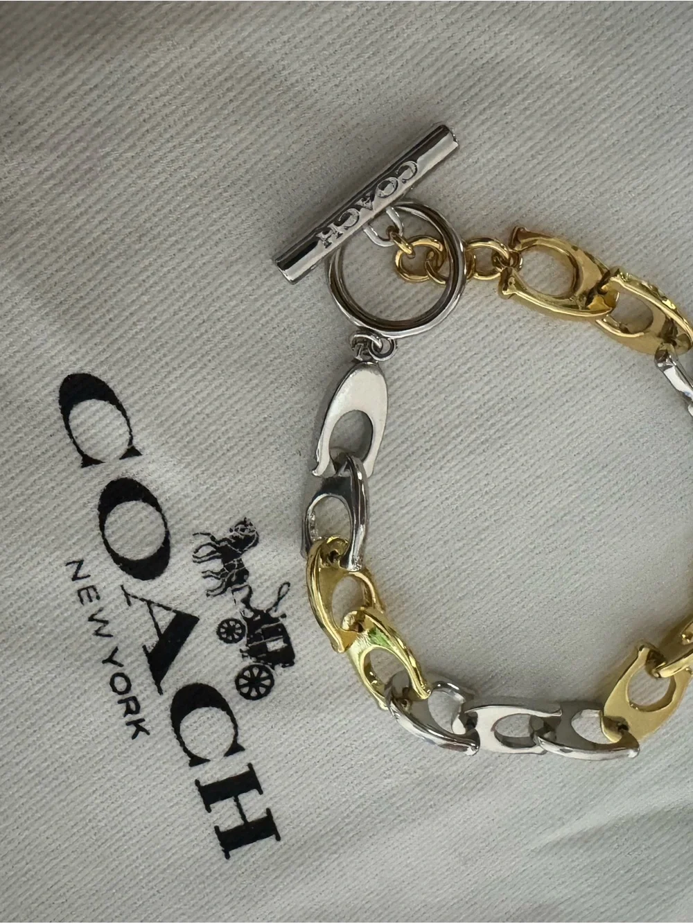 Coach Two-Tone Chain Link Bracelet — Gold & Silver
